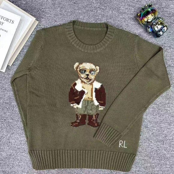 Polo Ralph Lauren Army green bear women's sweater - Picture 1 of 6